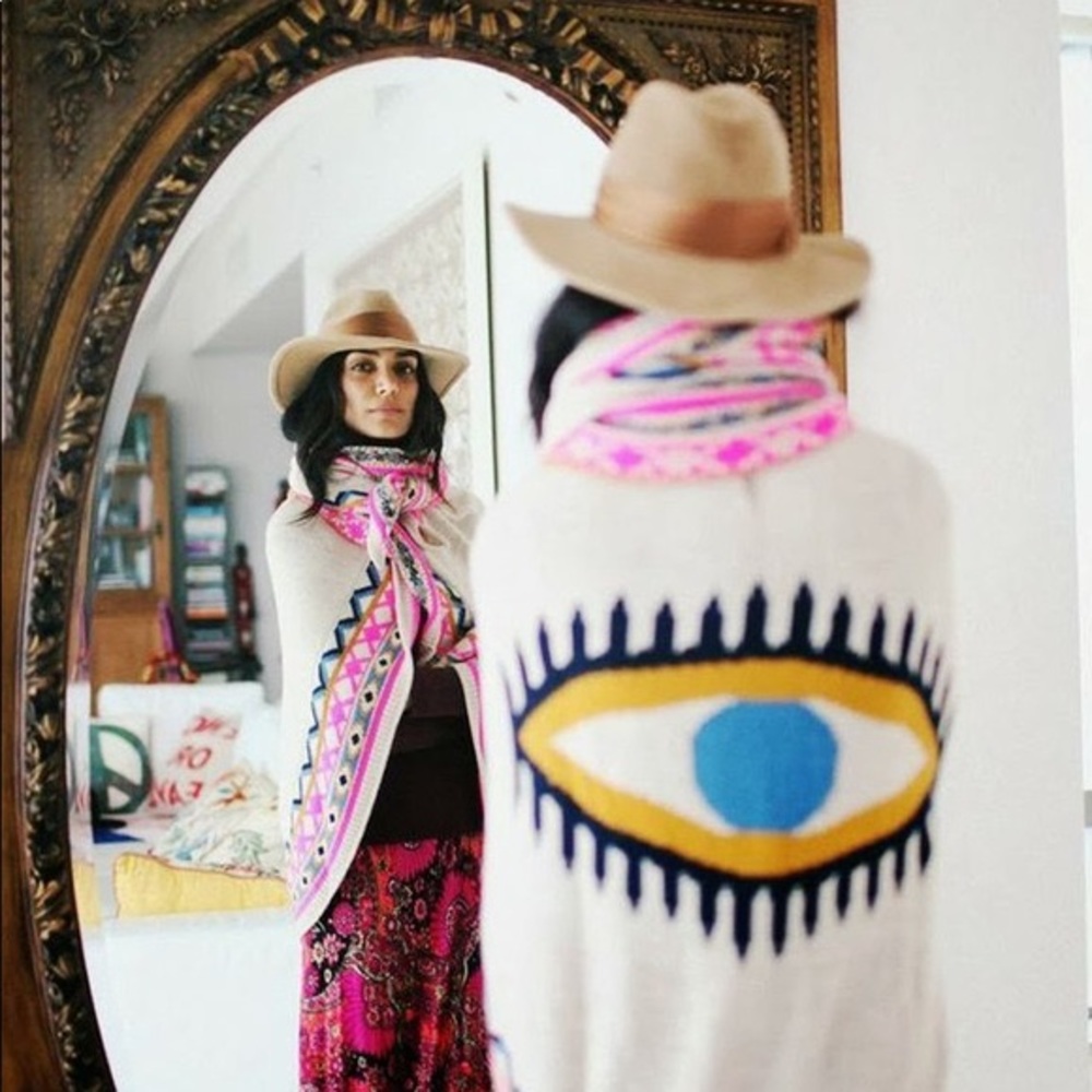 Evil Eye Knit Poncho Cape One Size